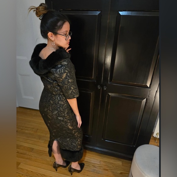 Collectif Black and Gold Juliette Jacquard Pencil Dress - Picture 11 of 11